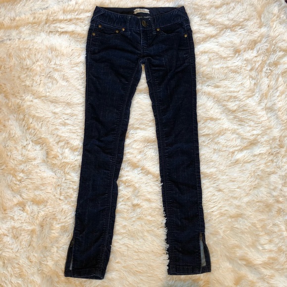 FREE PEOPLE Corduroy Navy Zipper Bottom Jeans - Picture 1 of 4